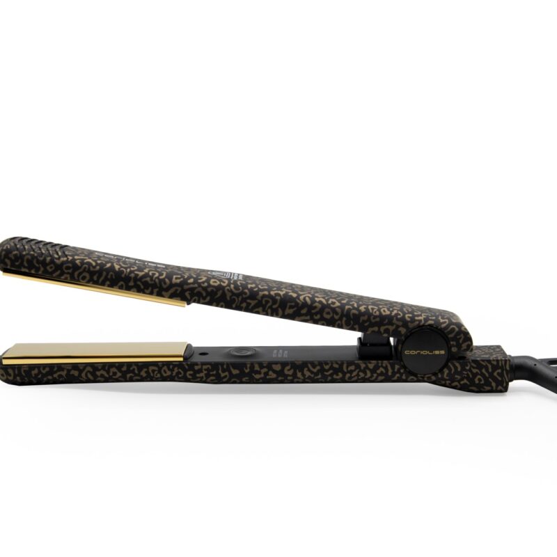Plancha Corioliss C-Style Gold Leopard Soft Touch – diseño elegante y resultados brillantes