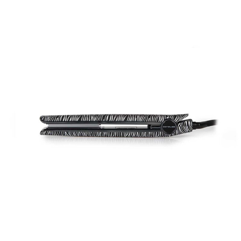 Plancha de Pelo C1 Silver Zebra Soft Touch Corioliss – plancha profesional de titanio con control térmico y diseño elegante