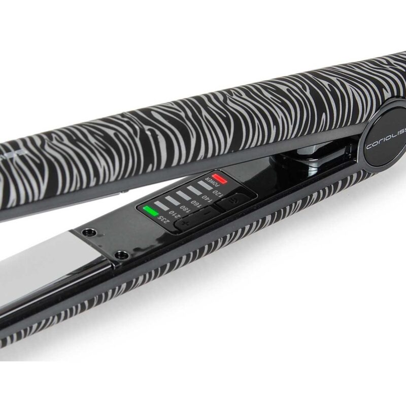 Plancha de Pelo C1 Silver Zebra Soft Touch Corioliss – plancha profesional de titanio con control térmico y diseño elegante