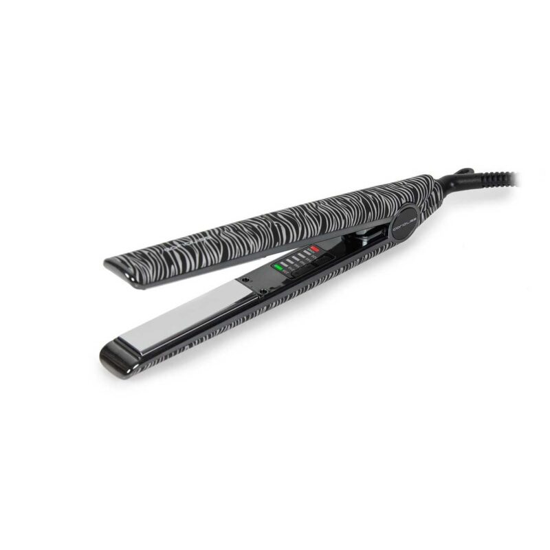 Plancha de Pelo C1 Silver Zebra Soft Touch Corioliss – plancha profesional de titanio con control térmico y diseño elegante