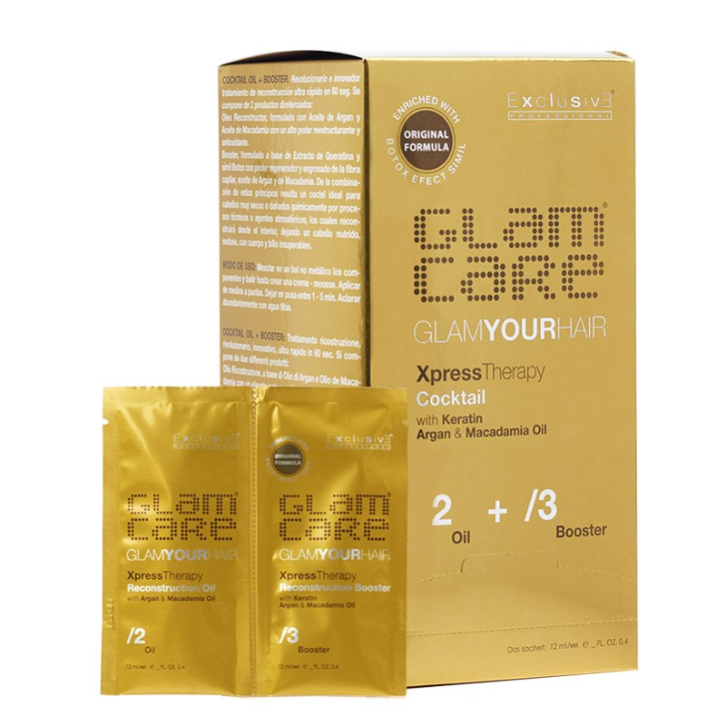 Exclusive GlamCare X-Press Therapy Cocktail Óleo + Booster 24 ml – tratamiento capilar intensivo profesional de reparación y brillo