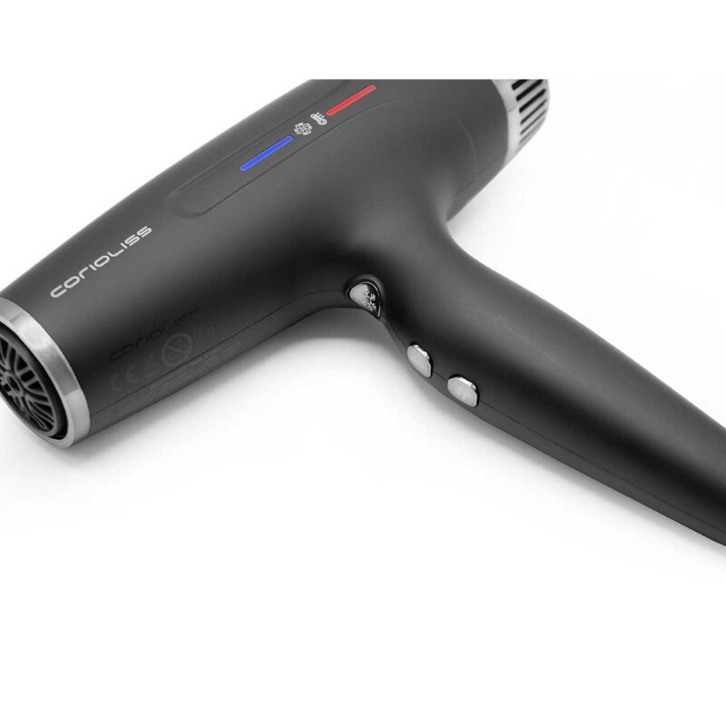 Secador Typhoon Black Chrome Corioliss – secador profesional de alto rendimiento con tecnología iónica y acabado Black Chrome