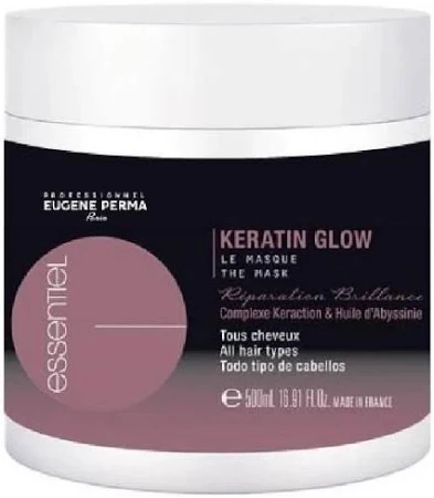 Mascarilla Keratin Glow Essentiel Eugène Perma 500 ml – tratamiento profesional con queratina para brillo y suavidad intensa
