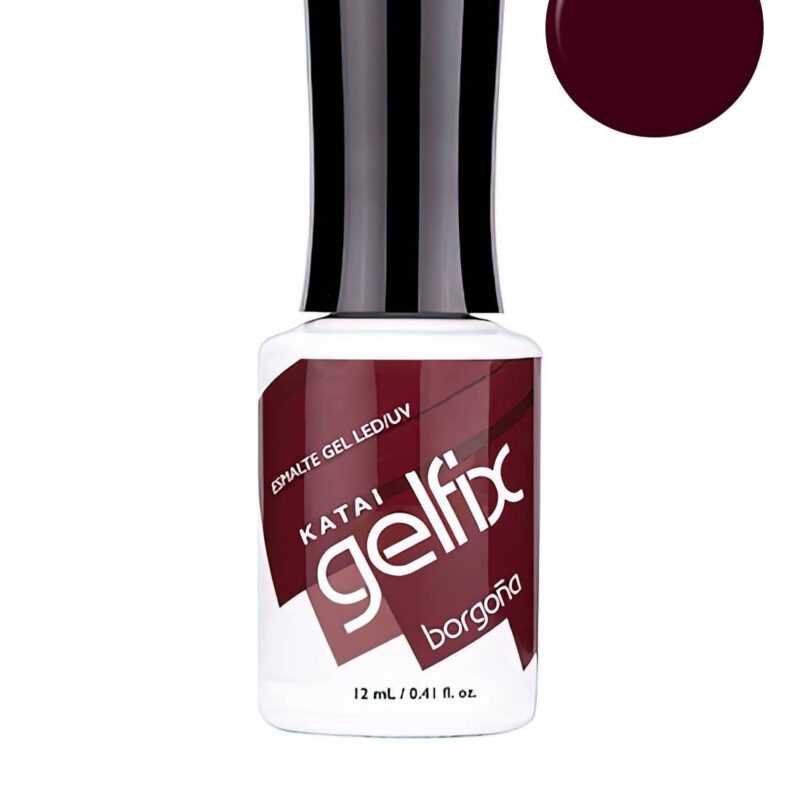 Esmalte semipermanente de uñas Borgoña Gelfix Katai, esmalte profesional de larga duración con color intenso y acabado brillante.