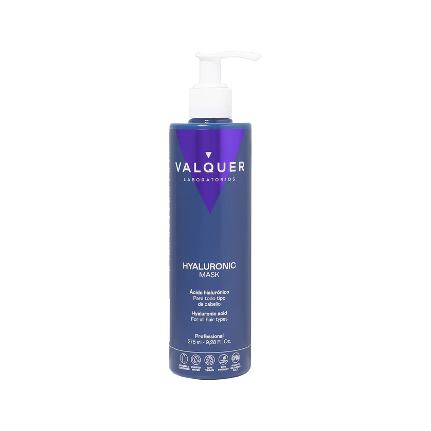 Mascarilla capilar con ácido hialurónico Valquer 275 ml – tratamiento hidratante profesional para cabello seco o deshidratado