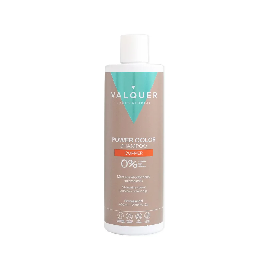 Champú Color Cobre Power Color Valquer 400 ml – champú pigmentado para intensificar y mantener tonos cobrizos