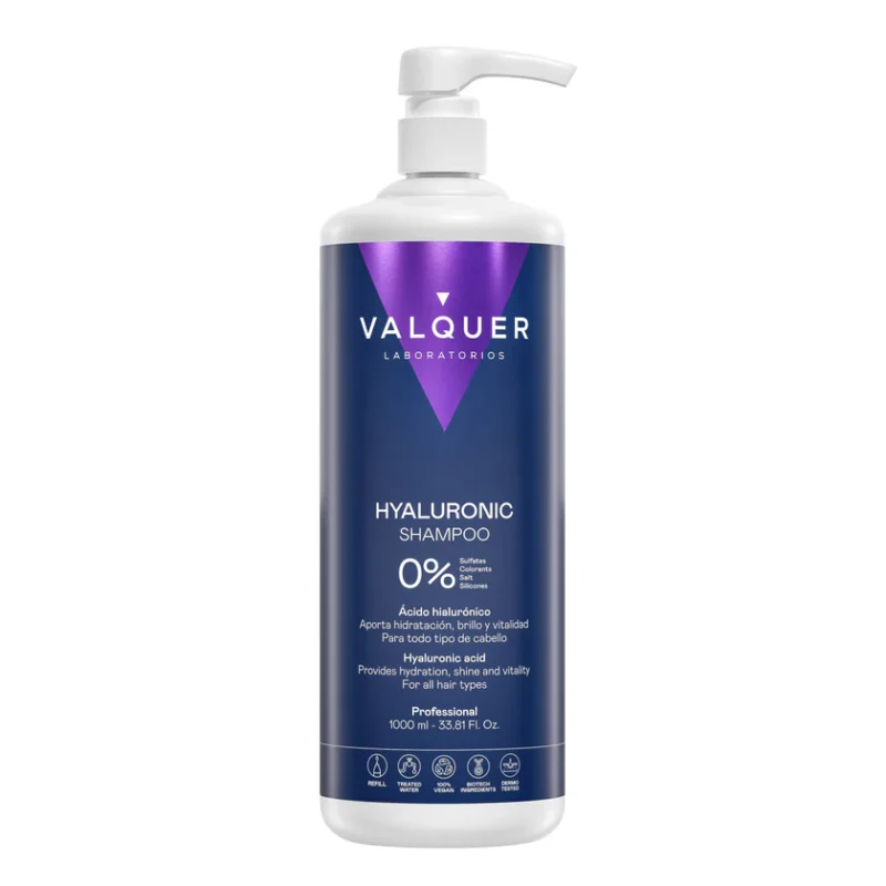 Champú con Ácido Hialurónico 0% Sin Sulfatos Valquer 1000 ml – champú hidratante profesional para cabello seco y deshidratado