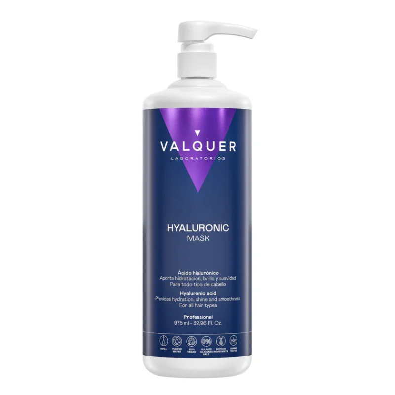 Mascarilla con Ácido Hialurónico Valquer 975 ml – mascarilla hidratante profesional para cabello seco y deshidratado